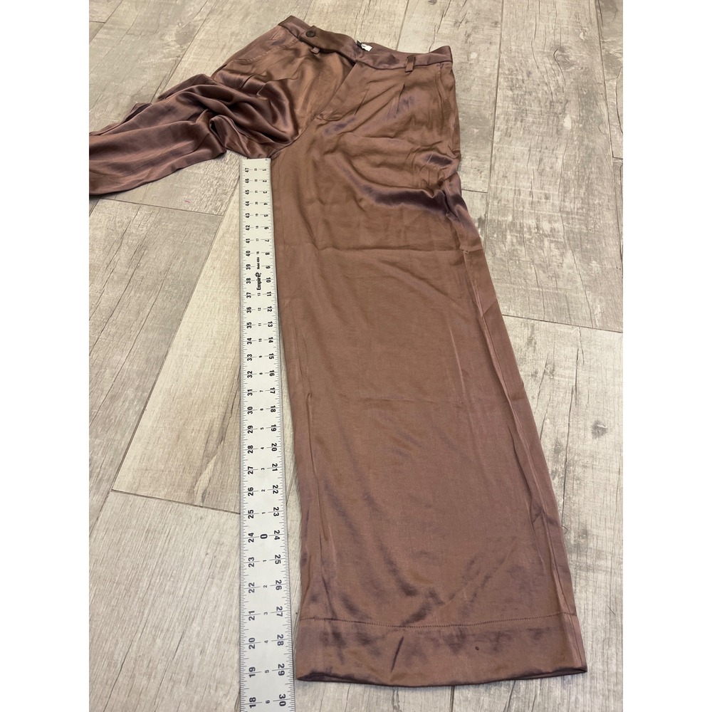 Madewell The Harlow Wide-Leg Pant Satin Pleated High Rise Brown CKP481060350 4 - Picture 7 of 12